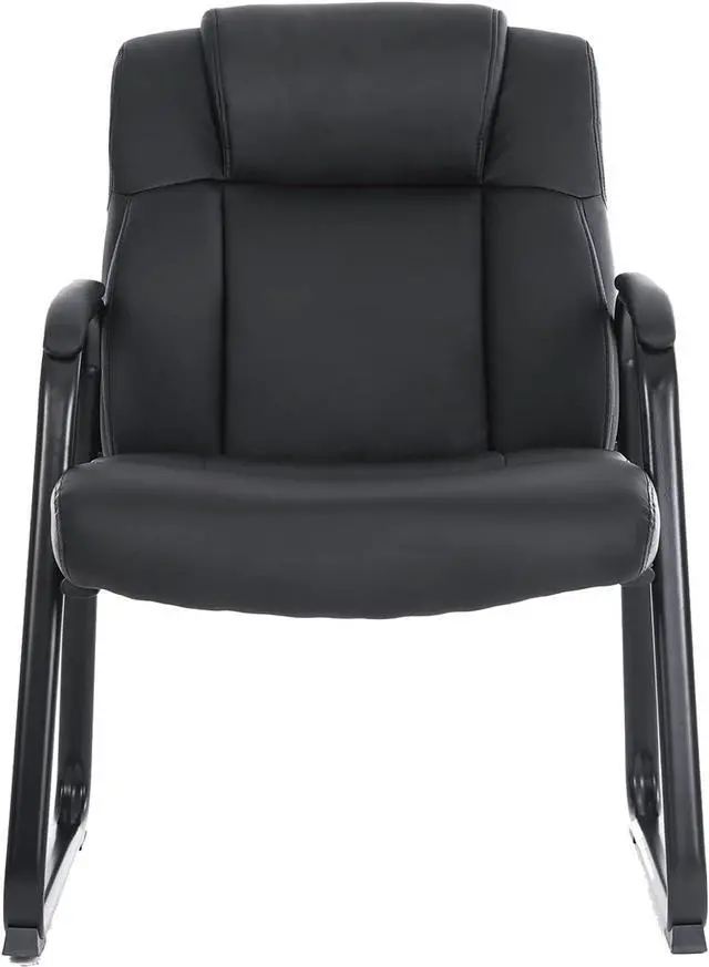 Alt view image 5 of 7 - CLATINA Big & Tall 400 lb. Guest Chair, Leather Reception Chairs with Sled Base and Padded Arm Rest for Waiting Room Office Home and Meeting Conference-Black