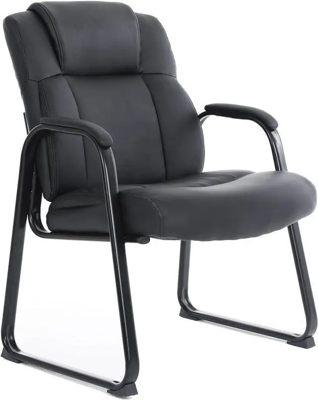 Main image of CLATINA Big & Tall 400 lb. Guest Chair, Leather Reception Chairs with Sled Base and Padded Arm Rest for Waiting Room Office Home and Meeting Conference-Black