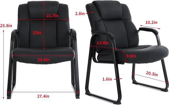 Alt view image 2 of 7 - CLATINA Big & Tall 400 lb. Guest Chair, Leather Reception Chairs with Sled Base and Padded Arm Rest for Waiting Room Office Home and Meeting Conference-Black