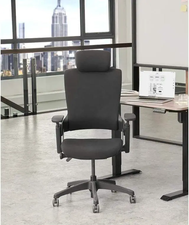 Alt view image 7 of 7 - CLATINA Ergonomic High Swivel Executive Chair with Adjustable Height Head 3D Arm Rest Lumbar Support and Upholstered Back for Home Office Gray