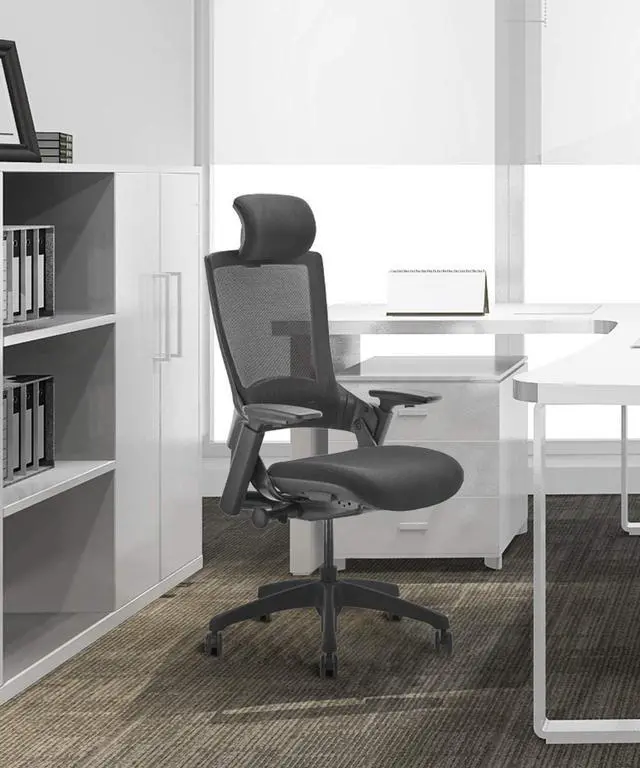 Alt view image 14 of 14 - CLATINA Ergonomic High Swivel Executive Chair with Adjustable Height Head 3D Arm Rest Lumbar Support and Upholstered Back for Home Office Black Mesh/High Back