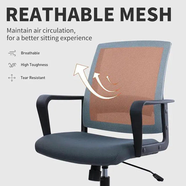 Alt view image 4 of 7 - CLATINA Ergonomic Office Desk Chair - Mesh Office Chair with Adjustable Lumbar Support, Rolling Comfortable Computer Task Chairs with Arms for Home Conference-Gray