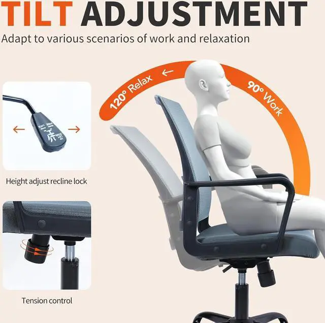 Alt view image 5 of 7 - CLATINA Ergonomic Office Desk Chair - Mesh Office Chair with Adjustable Lumbar Support, Rolling Comfortable Computer Task Chairs with Arms for Home Conference-Gray