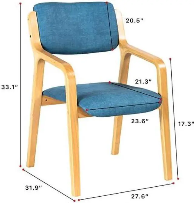Alt view image 3 of 7 - CLATINA Wooden Dining Chair, Mid Century Fabric Dining Room Chairs with Wood Legs,Accent Armchair for Living Room Bedroom Kitchen Guest Break Room(Blue) 1 Pack