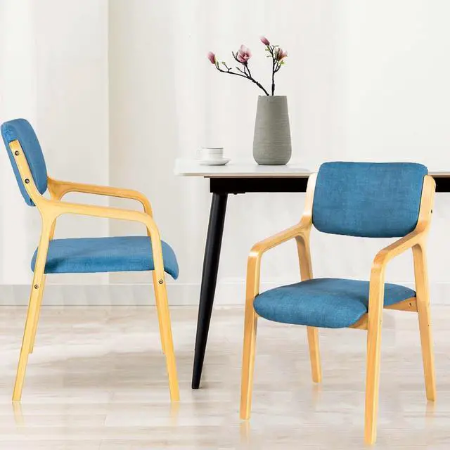 Alt view image 6 of 7 - CLATINA Wooden Dining Chair, Mid Century Fabric Dining Room Chairs with Wood Legs,Accent Armchair for Living Room Bedroom Kitchen Guest Break Room(Blue) 1 Pack