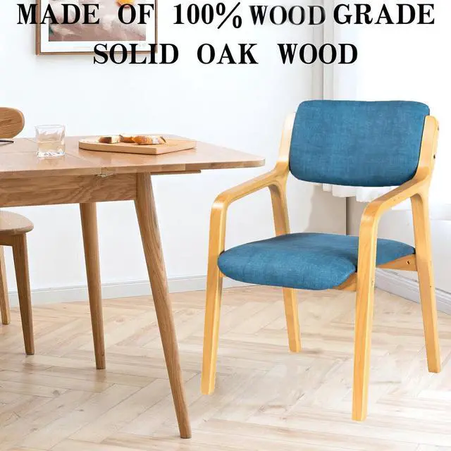 Alt view image 5 of 7 - CLATINA Wooden Dining Chair, Mid Century Fabric Dining Room Chairs with Wood Legs,Accent Armchair for Living Room Bedroom Kitchen Guest Break Room(Blue) 1 Pack