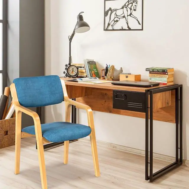 Alt view image 2 of 7 - CLATINA Wooden Dining Chair, Mid Century Fabric Dining Room Chairs with Wood Legs,Accent Armchair for Living Room Bedroom Kitchen Guest Break Room(Blue) 1 Pack