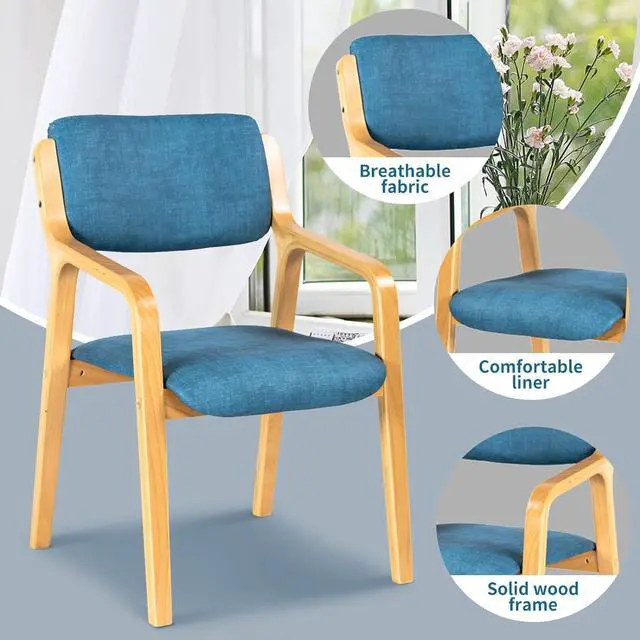 Alt view image 4 of 7 - CLATINA Wooden Dining Chair, Mid Century Fabric Dining Room Chairs with Wood Legs,Accent Armchair for Living Room Bedroom Kitchen Guest Break Room(Blue) 1 Pack