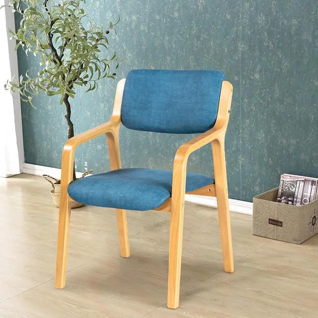 Alt view image 7 of 7 - CLATINA Wooden Dining Chair, Mid Century Fabric Dining Room Chairs with Wood Legs,Accent Armchair for Living Room Bedroom Kitchen Guest Break Room(Blue) 1 Pack