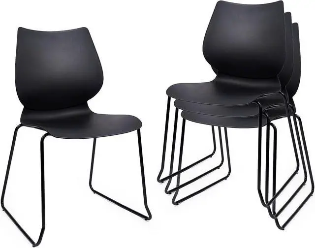 Main image of CLATINA Stacking Chairs, Stackable Waiting Room Chairs, Conference Chair with Back & Church Chairs No Wheels with Metal Legs, Suitable for Offices Conference Training Waiting Room Set of 4, Black