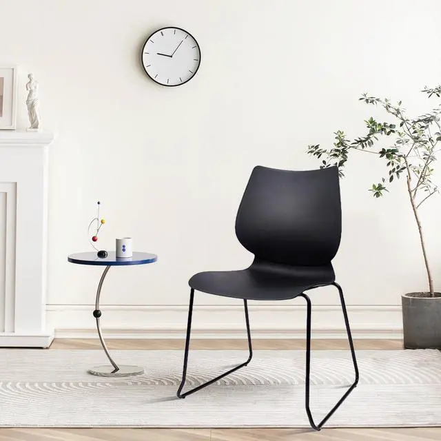 Alt view image 2 of 7 - CLATINA Stacking Chairs, Stackable Waiting Room Chairs, Conference Chair with Back & Church Chairs No Wheels with Metal Legs, Suitable for Offices Conference Training Waiting Room Set of 4, Black