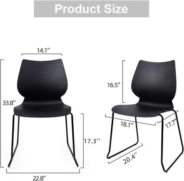 Alt view image 3 of 7 - CLATINA Stacking Chairs, Stackable Waiting Room Chairs, Conference Chair with Back & Church Chairs No Wheels with Metal Legs, Suitable for Offices Conference Training Waiting Room Set of 4, Black