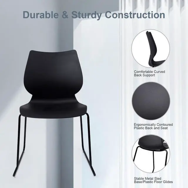 Alt view image 5 of 7 - CLATINA Stacking Chairs, Stackable Waiting Room Chairs, Conference Chair with Back & Church Chairs No Wheels with Metal Legs, Suitable for Offices Conference Training Waiting Room Set of 4, Black