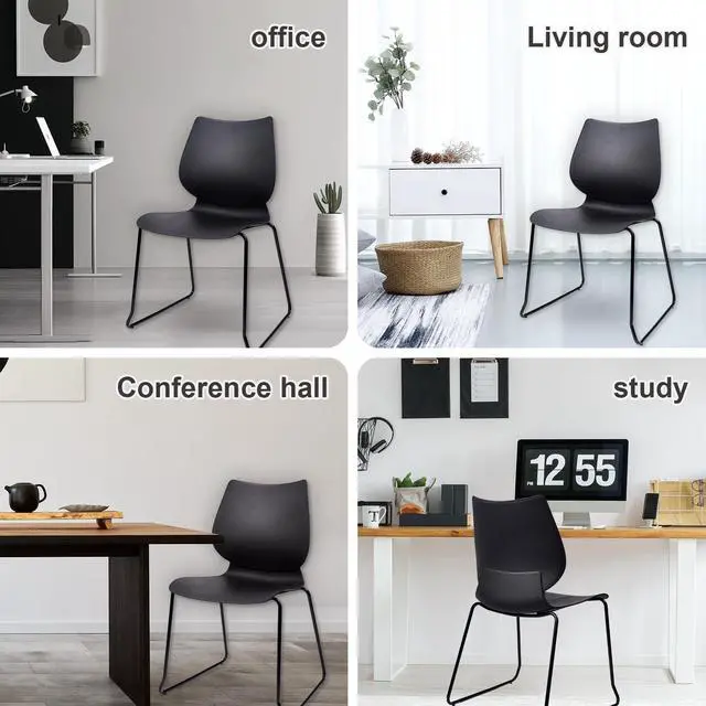 Alt view image 6 of 7 - CLATINA Stacking Chairs, Stackable Waiting Room Chairs, Conference Chair with Back & Church Chairs No Wheels with Metal Legs, Suitable for Offices Conference Training Waiting Room Set of 4, Black