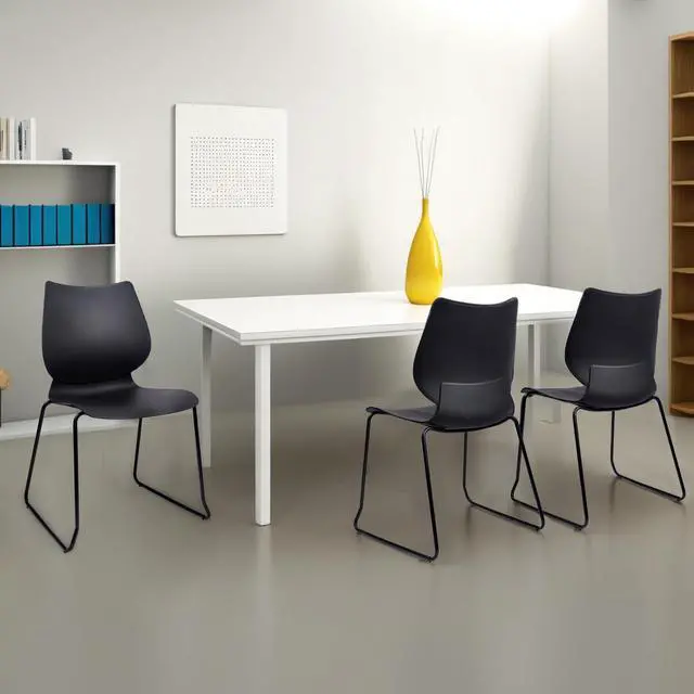 Alt view image 7 of 7 - CLATINA Stacking Chairs, Stackable Waiting Room Chairs, Conference Chair with Back & Church Chairs No Wheels with Metal Legs, Suitable for Offices Conference Training Waiting Room Set of 4, Black