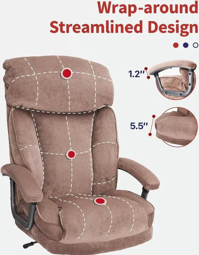 Alt view image 2 of 7 - CLATINA Ergonomic Big and Tall Executive Office Chair with Upholstered Swivel 400lbs High Capacity Adjustable Height Thick Padding Headrest and Armrest for Home Office Beige