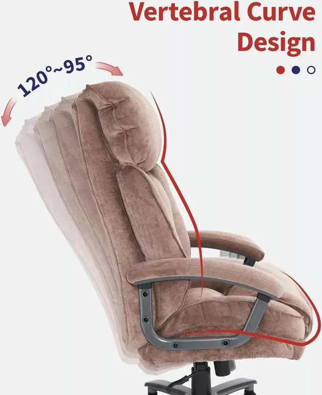 Alt view image 3 of 7 - CLATINA Ergonomic Big and Tall Executive Office Chair with Upholstered Swivel 400lbs High Capacity Adjustable Height Thick Padding Headrest and Armrest for Home Office Beige