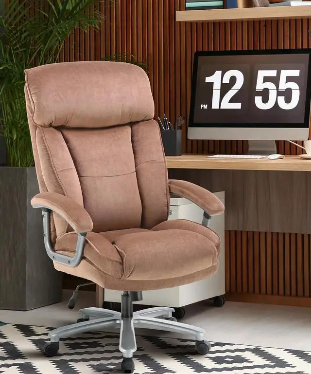 Alt view image 7 of 7 - CLATINA Ergonomic Big and Tall Executive Office Chair with Upholstered Swivel 400lbs High Capacity Adjustable Height Thick Padding Headrest and Armrest for Home Office Beige