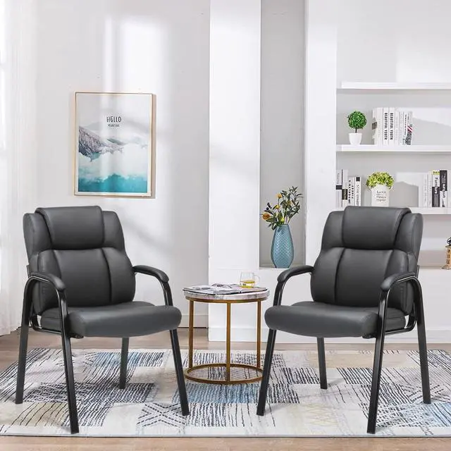 Main image of CLATINA Leather Guest Chair with Padded Arm Rest for Reception Meeting Conference and Waiting Room Side Office Home Black 2 Pack