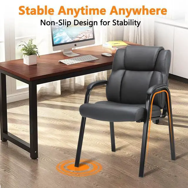 Alt view image 6 of 7 - CLATINA Leather Guest Chair with Padded Arm Rest for Reception Meeting Conference and Waiting Room Side Office Home Black 2 Pack