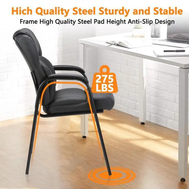 Alt view image 7 of 7 - CLATINA Leather Guest Chair with Padded Arm Rest for Reception Meeting Conference and Waiting Room Side Office Home Black 2 Pack