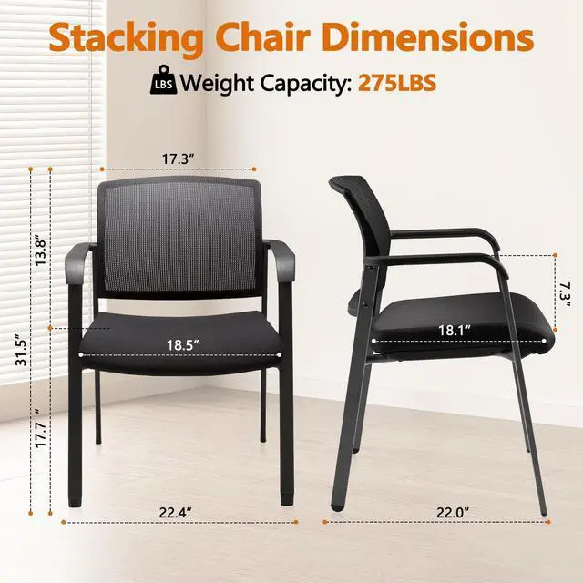 Alt view image 3 of 7 - CLATINA Office Reception Chairs with Ergonomic Lumber Support and Mesh Guest Chair for Office Waiting Room, Black
