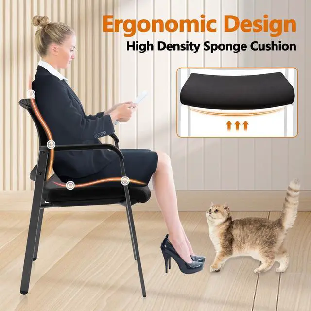 Alt view image 5 of 7 - CLATINA Office Reception Chairs with Ergonomic Lumber Support and Mesh Guest Chair for Office Waiting Room, Black
