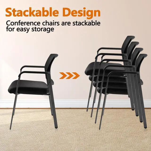 Alt view image 4 of 7 - CLATINA Office Reception Chairs with Ergonomic Lumber Support and Mesh Guest Chair for Office Waiting Room, Black