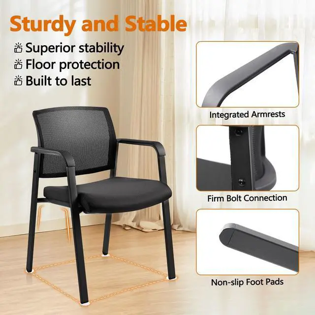 Alt view image 6 of 7 - CLATINA Office Reception Chairs with Ergonomic Lumber Support and Mesh Guest Chair for Office Waiting Room, Black