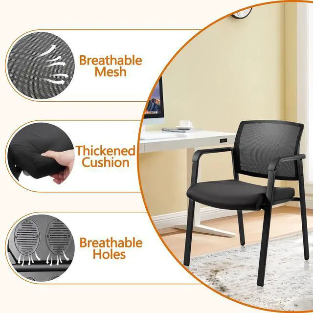 Alt view image 7 of 7 - CLATINA Office Reception Chairs with Ergonomic Lumber Support and Mesh Guest Chair for Office Waiting Room, Black