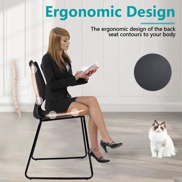 Alt view image 6 of 7 - CLATINA chairs Stackable Waiting Room Chair, Stacking Office Chair with Ergonomic Lumbar Support and Metal Legs, Plastic Desk Chairs for Conference School Church Guest Reception Set of 4, Black