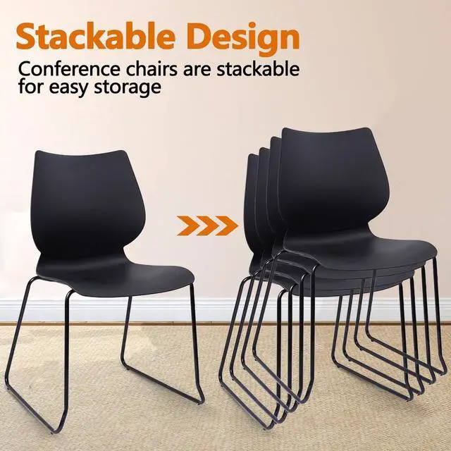Alt view image 4 of 7 - CLATINA chairs Stackable Waiting Room Chair, Stacking Office Chair with Ergonomic Lumbar Support and Metal Legs, Plastic Desk Chairs for Conference School Church Guest Reception Set of 4, Black