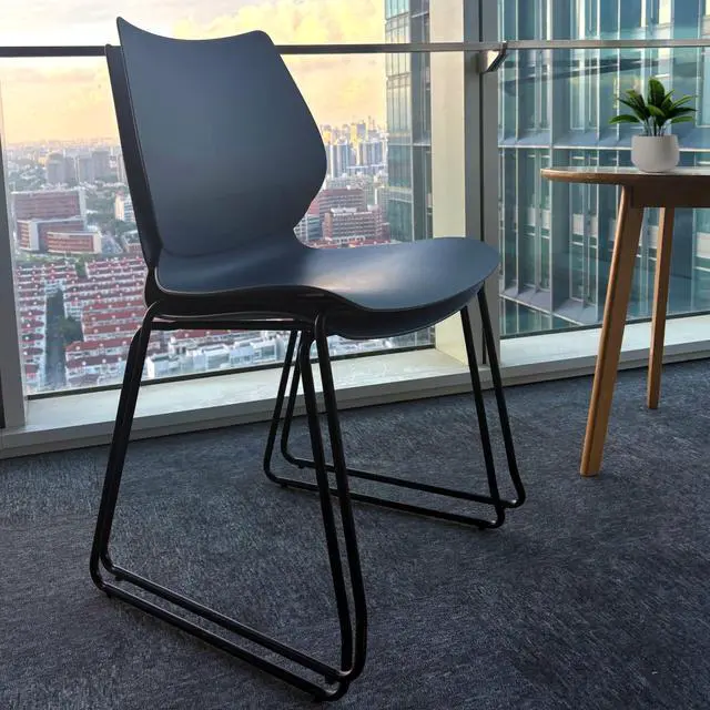 Alt view image 7 of 7 - CLATINA chairs Stackable Waiting Room Chair, Stacking Office Chair with Ergonomic Lumbar Support and Metal Legs, Plastic Desk Chairs for Conference School Church Guest Reception Set of 4, Black