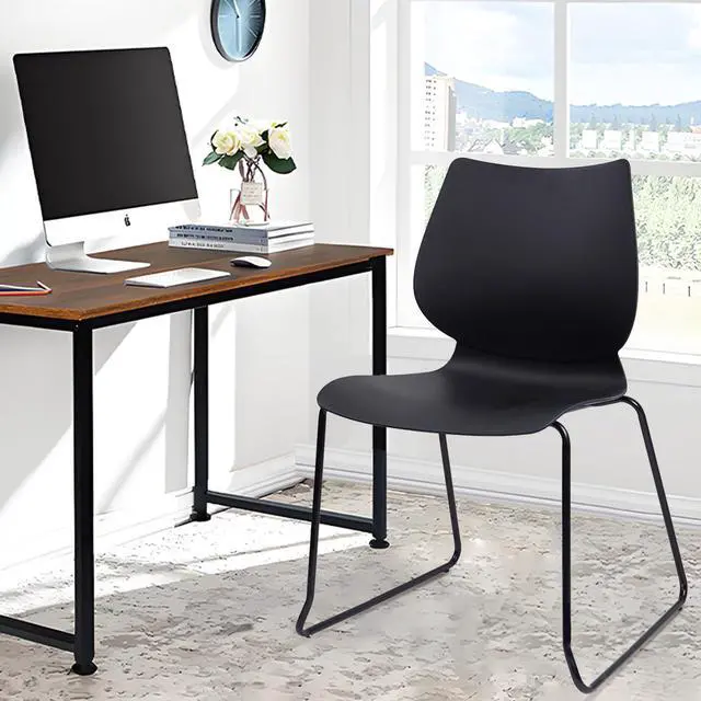 Alt view image 2 of 7 - CLATINA chairs Stackable Waiting Room Chair, Stacking Office Chair with Ergonomic Lumbar Support and Metal Legs, Plastic Desk Chairs for Conference School Church Guest Reception Set of 4, Black