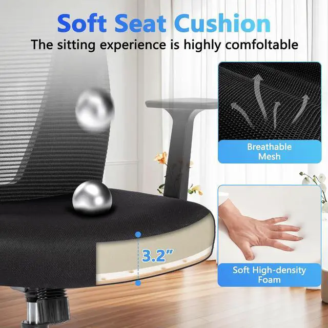 Alt view image 4 of 7 - CLATINA Home Office Chair Ergonomic Desk Chair Mesh Computer Chairs with Armrests Executive Rolling Wheels Swivel Heavy Duty Chairs Office, Home 1 Pack