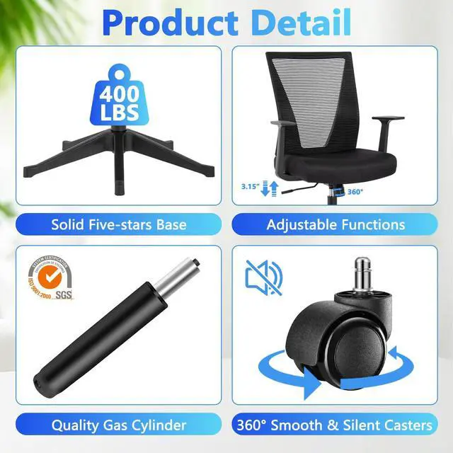 Alt view image 6 of 7 - CLATINA Home Office Chair Ergonomic Desk Chair Mesh Computer Chairs with Armrests Executive Rolling Wheels Swivel Heavy Duty Chairs Office, Home 1 Pack