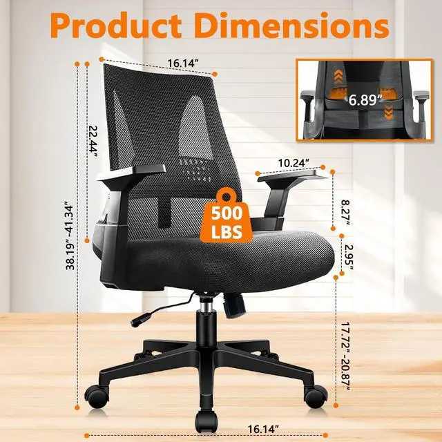 Alt view image 2 of 7 - CLATINA 500lbs Big and Tall Office Chair Heavy Duty Mesh Ergonomic Computer Chairs with Adjustable Lumbar Support and Wide Comfy Seat for Home Office Conference Heavy People, Black
