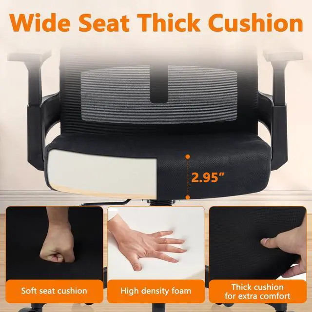 Alt view image 6 of 7 - CLATINA 500lbs Big and Tall Office Chair Heavy Duty Mesh Ergonomic Computer Chairs with Adjustable Lumbar Support and Wide Comfy Seat for Home Office Conference Heavy People, Black