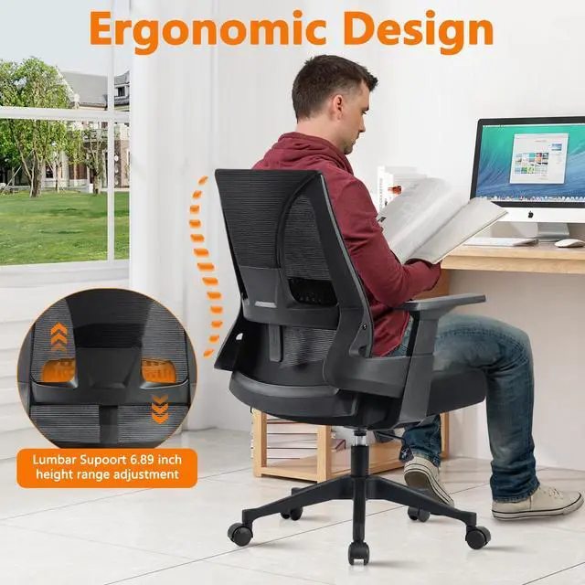 Alt view image 3 of 7 - CLATINA 500lbs Big and Tall Office Chair Heavy Duty Mesh Ergonomic Computer Chairs with Adjustable Lumbar Support and Wide Comfy Seat for Home Office Conference Heavy People, Black