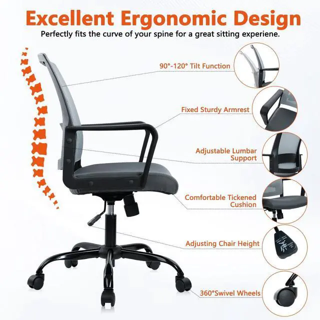 Alt view image 3 of 7 - CLATINA Ergonomic Office Desk Chair - Mesh Office Chair with Adjustable Lumbar Support, Rolling Comfortable Computer Task Chairs with Arms for Home Conference-Gray, 2 Pack