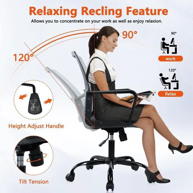 Alt view image 4 of 7 - CLATINA Ergonomic Office Desk Chair - Mesh Office Chair with Adjustable Lumbar Support, Rolling Comfortable Computer Task Chairs with Arms for Home Conference-Gray, 2 Pack