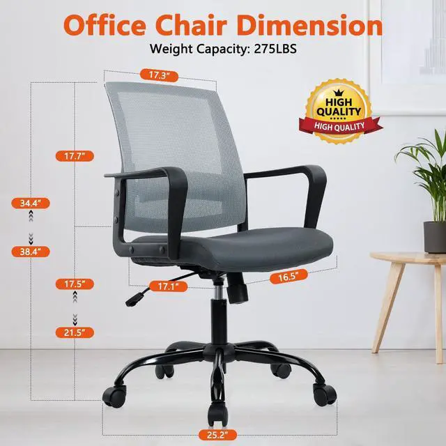 Alt view image 2 of 7 - CLATINA Ergonomic Office Desk Chair - Mesh Office Chair with Adjustable Lumbar Support, Rolling Comfortable Computer Task Chairs with Arms for Home Conference-Gray