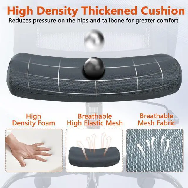 Alt view image 6 of 7 - CLATINA Ergonomic Office Desk Chair - Mesh Office Chair with Adjustable Lumbar Support, Rolling Comfortable Computer Task Chairs with Arms for Home Conference-Gray