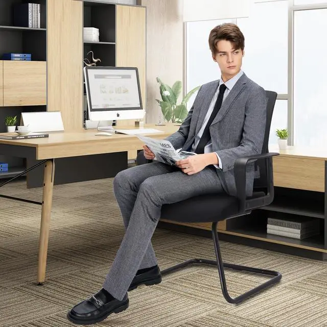Alt view image 7 of 7 - CLATINA Office Guest Chair with Lumbar Support and Mid Back Mesh Space Air Grid Series for Reception Conference Room 2 Pack