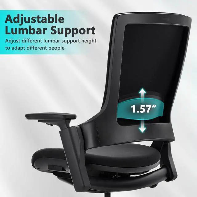 Alt view image 13 of 14 - CLATINA Ergonomic High Swivel Executive Chair with Adjustable Height Head 3D Arm Rest Lumbar Support and Upholstered Back for Home Office Black