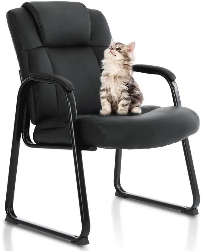 Main image of CLATINA Big & Tall 500 lb. Guest Chair, Leather Reception Chairs with Sled Base and Padded Arm Rest for Waiting Room Office Home and Meeting Conference-Black