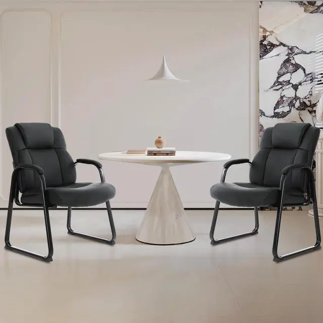 Alt view image 2 of 7 - CLATINA Big & Tall 500 lb. Guest Chair, Leather Reception Chairs with Sled Base and Padded Arm Rest for Waiting Room Office Home and Meeting Conference-Black