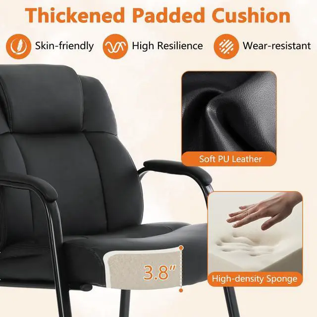 Alt view image 4 of 7 - CLATINA Big & Tall 500 lb. Guest Chair, Leather Reception Chairs with Sled Base and Padded Arm Rest for Waiting Room Office Home and Meeting Conference-Black