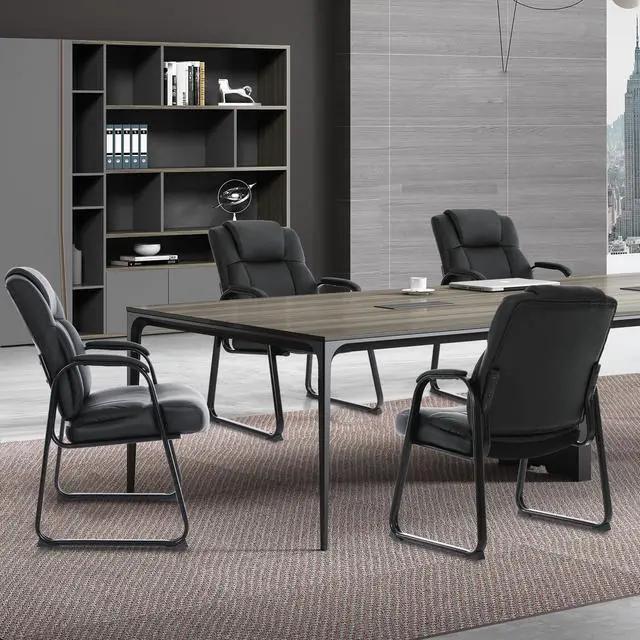 Alt view image 7 of 7 - CLATINA Big & Tall 500 lb. Guest Chair, Leather Reception Chairs with Sled Base and Padded Arm Rest for Waiting Room Office Home and Meeting Conference-Black