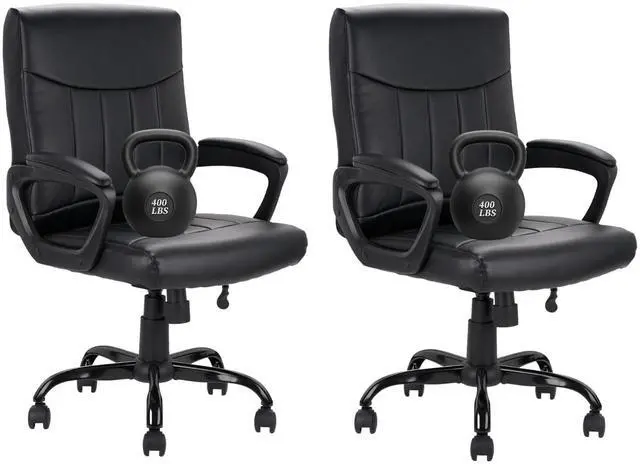 Main image of CLATINA Mid Back Leather Office Executive Chair with Lumbar Support and Padded Armrestes Swivel Adjustable Ergonomic Design for Home Computer Desk 2 Pack